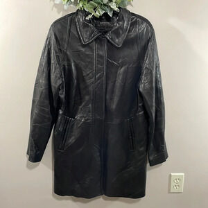 Jones New York Buttery Soft Leather 3/4 Length Black Coat Jacket M